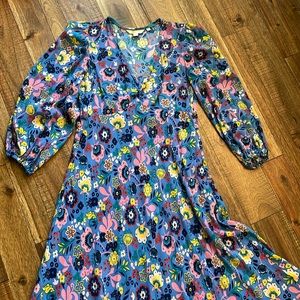 BODEN RIVIERA BLUE PRETTY PARADISE EMPIRE MIDI TEA DRESS